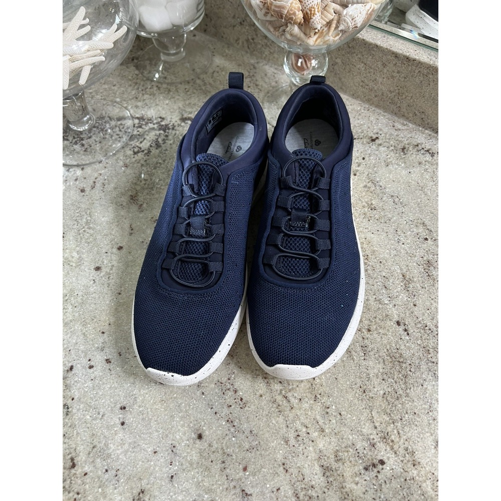 Clarks Adella Holly Sneaker Navy Blue Sparkle Mesh White Speckled Sole Womens 9